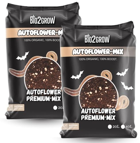 Bio2Grow Autoflower Mix 5 l – Terreau automatique pour l'intérieur et l'extérieur pour plantes, mélange léger de légumes, 80 l