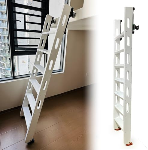 Scala per Soppalco Scala a Scomparsa in Legno per Soppalco con Corrimano, Scaletta Antiscivolo a Parete per Letto a Castello, Scala Robusta per Mansarda(White,8 step-2.34m(7.7ft))