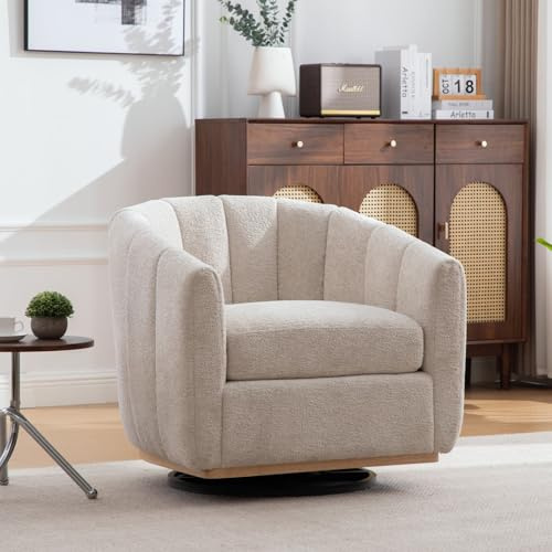 PUGSDRLY Chaise Pivotante Moderne à 360 Degrés, Fauteuil Club avec Pied Métallique, Chaise Ergonomique pour Salon, Chambre à Coucher, Lounge (Beige)