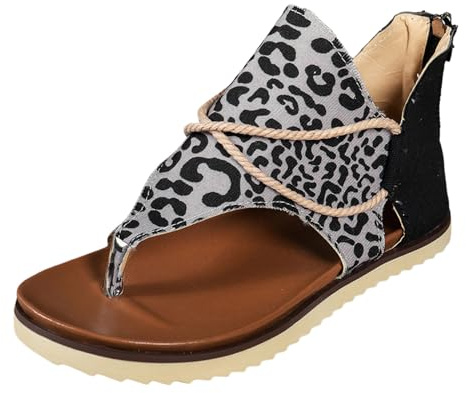 Generisch Sandali da donna, sandali romani, leggeri senza tacco, sandali da trekking, scarpe piatte, con chiusura lampo, sandali da trekking, grigio., 37 EU