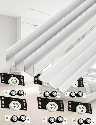 Kit de herrajes for puerta corredera de triple riel ajustable, rieles de aluminio for armario, divisor de habitación y puertas de gabinete, instalación de montaje empotrado(White,280cm110in)