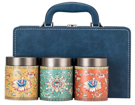 LYGSWDB Teburk Emalj Porslinsburk Bulk Teförvaringsbehållare Burk förseglad burk Retro teservis Presentförpackning med tre burkar Tom burk Teburk