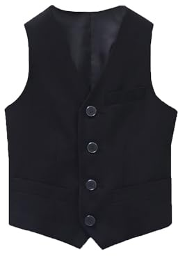Fankeshi Boy's 4 Button Formal Suit Vest Slim Child's Waistcoat Black 14