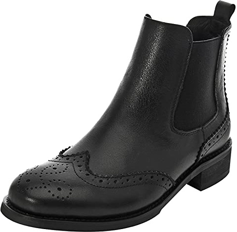 rismart Donna Brogue Wingtip Caviglia Alto Scivolare su Comfort Genuino Pelle Chelsea Stivali SN02052(Nero1,36.5 EU)