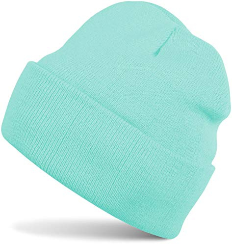 styleBREAKER Gorro Beanie Unisex Liso, Gorro de Punto Fino de Invierno con Vuelta Ancha, Beanie elástico Mujer y Hombre, Menta