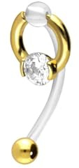PIERCINGLINE PMFK Banana - Anillo de acero quirúrgico con diseño de bola y 5 mm de cristal, para la zona íntima del vientre, color dorado