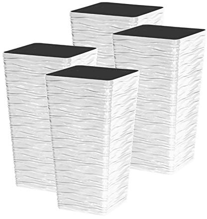 Panache Wave Tall Gloss Plastic Planter - White, Set of 4 - 42cm (H) x 23cm (Dia) - Suitable for Indoor or Outdoor Use.