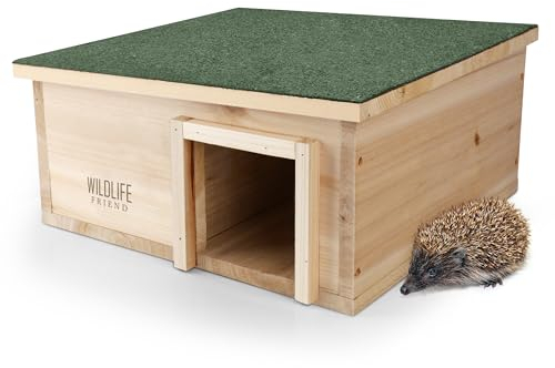 WILDLIFE FRIEND Igelhaus Winterfest Mit Boden Aus Holz - Wetterfestes Igelfutterhaus Mit Labyrinth-Eingang Und Rattenklappe - Katzensicheres Igel Winterquartier 40 x 40 x 19 cm Für Garten