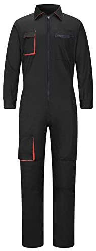 Yukirtiq Tuta da Lavoro Multitasche da Uomo Tuta Intera Meccanico Blu da Lavoro con Zip Doppio Uomo Tuta Lavoro con Elastica in Vita, Nero, XL