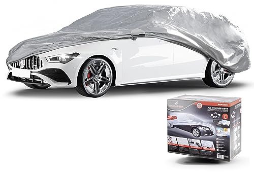 WALSER Autoabdeckung All Weather Light Vollgarage Kombi Größe L hellgrau, wasserdichte Autogarage mit UV-Schutz, verstärkte Gurtbefestigung