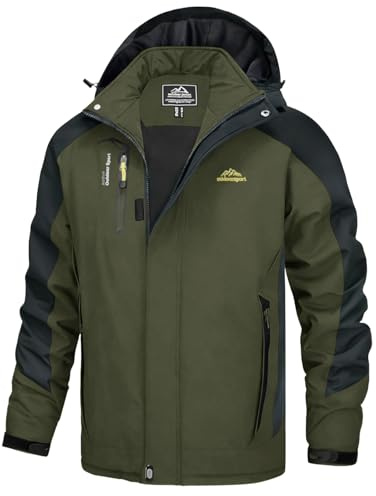 KEFITEVD Wanderjacke Herren Wasserdicht Winter Herrenjacke Kurz Parka Jacke Full Zip Regenjacke Outdoor Atmungsaktiv Softshelljacke Frühling Übergangsjacke Männer Dunkeloliv M