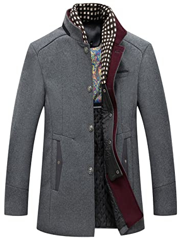 APTRO Mens Jacket Winter Wool Coats Warm Casual Overcoat Outwear Business Trench Jacket with Scarf 2104 Grey L