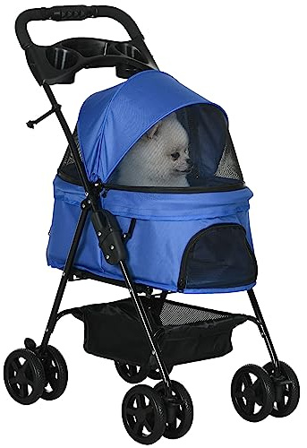 PawHut Poussette pliable pour chiens et chats jusqu'à 4 kg, Bleu