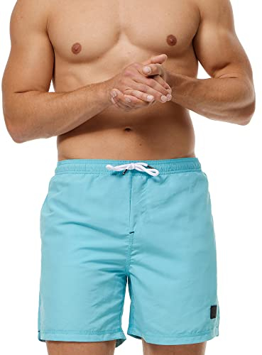 Indicode Herren Ferguson Badehose mit 3 Taschen und Tunnelzug | Badeshorts für Männer Maui Blue, M