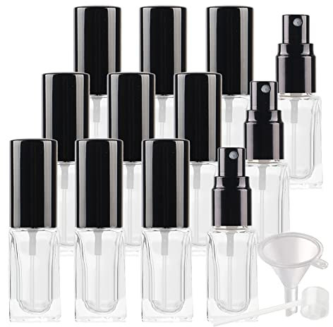 BasicPacking 12 Pièce Vaporisateur en Verre Transparent 4 ml con Pulvérisateur Noir, Rechargeable Verre épais Flacons de Parfum Atomiseur Bouteille pour Hommes et Femmes, Bouteille de voyage