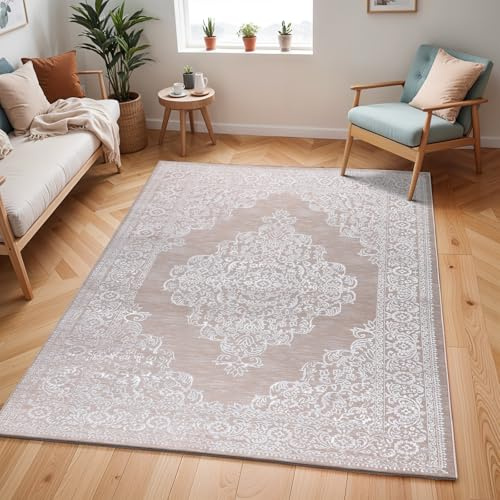 Livabliss Temara Tappeto Vintage Tappeto per Soggiorno, Corridoio, Cucina Tappeti Salotto Classico, Orientale, leggera Manutenzione Pelo Corto, Grande, 120x170 cm Beige