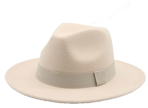 Sombrero Fedora Mujer Sombreros De Invierno para Damas Cinta Sombrero De Hombre ala Ancha Clásico Beige Boda Iglesia Bowler Hat