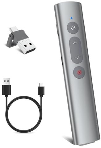 UBUYUONE Presenter [USB C+Wiederaufladbar], Pointer für Präsentationen, kabelloser Präsentationsfernbedienung, Powerpoint Fernbedienung Präsenter für Windows Computer Laptop Mac, Metallgehäuse