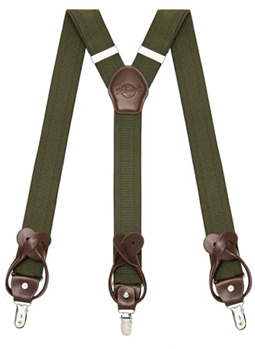 Kohentact Bretelle Uomo con Clip e Bottone, Include 6 Bottone, Larghezza 3,5 cm Y-Shape per Altezza Fino a 200 cm, Acciaio Inossidabile, Gamma di Regolazione Elasticità Extra Large