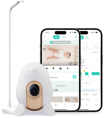 CuboAi New Model Smart Baby Monitor 3: Sleep Safety Alerts for Covered Face Rollover, 2.5K QHD Night Vision WiFi Camera, 2-Way Audio, Humidity Sensor, Lullabies. App Control (Floor Stand Set)
