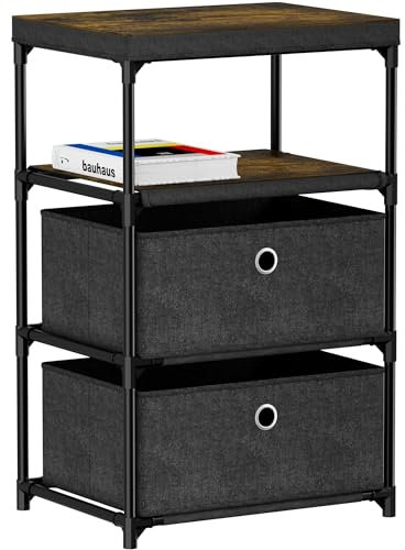 Bomclap Beistelltisch mit Stoffschubladen, Ebenen Nachttisch mit Metallrahmen, Nachttisch für Wohnzimmer Schlafzimmer Küche Büro (4 Stufe)