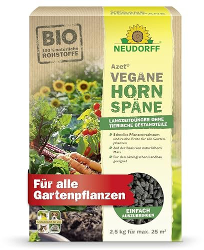 Neudorff Azet Vegane Hornspäne – 100% natürlicher Stickstoff-Langzeitdünger für alle Pflanzen, Obst und Gemüse für schnelles Wachstum und reiche Ernte, 2 kg