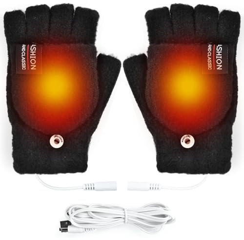 Beheizbare Thermo Handschuhe,USB Beheizte Handschuhe,Warme Strickhandschuhe,Damen und Herren Handschuhe Beheizbar,Handschuh Für Drinnen Oder Draußen (Schwarz, Normal)