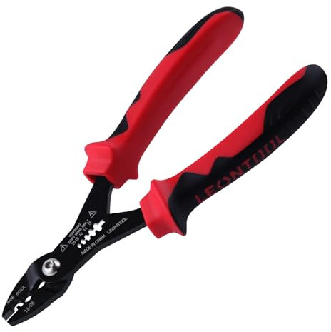LEONTOOL 4-in-1 Mehrzweck-Elektrikerzange mit Drahtschneider, Crimpzange, Greifer, Abisolierzange, 17,8 cm kompakte Abisolierzange, Draht-Crimpzange für isolierte und nicht isolierte Drähte, TPR-Griff