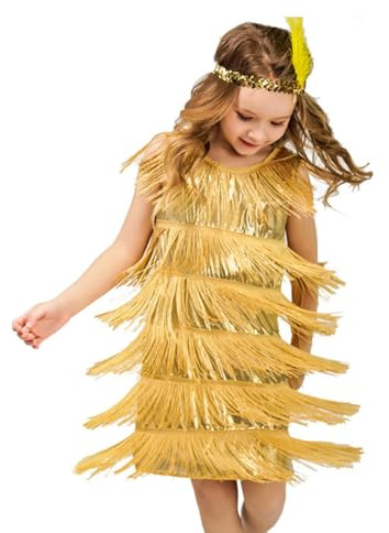 Gonna da Ballo Bambina Abito da Ballo Latine Ragazza Vestito con Frange Bambina Abbigliamento Ballo Bambina Vestito Carnevale Bambino Vestito Danza Bambina Gonna Classica Bambina (Yellow, 4-6 Years)