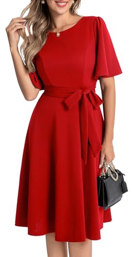 Bbonlinedress cocktailklänning för kvinnor, vintage, bröllop, gästklänning, formell, kyrka, klänning till brudens mamma, Röd, S