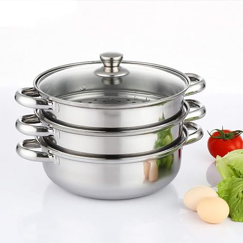 3 Tier Steamer Pot Set Steamer Cooking 28CM Food Steamer Pan Vegetable Seafood Meat Food Steamer for Stove