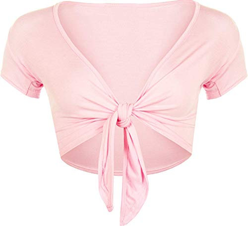 Sarim Collection Women’s Cap Sleeve Bolero Shrug Tie Front Cropped Cardigan Short Sleeve Lightweight Summer Cover Up Top Baby Pink UK 12-14