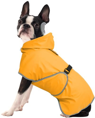 FUAMEY Dog Rain Coat for Large | Reflective Tapes, Adjustable Fit, Raining Dogs Park, Waterproof, Clear Hood, Shiba Inu