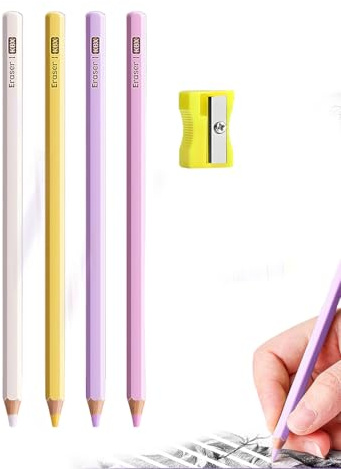 Gomme Crayon, Stylo Gomme pour Enfants, Crayon Gomme, Gomme Stylo, Avec Taille-Crayon, Gomme Dessin, Fournitures Scolaires, Bâtonnet Gomme Affûtable, Gomme Fine (4 pièces)