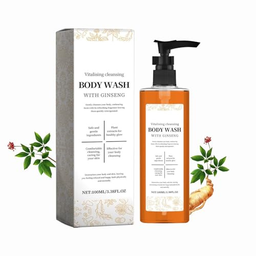 Ginseng Gel douche pour le corps, savon liquide naturel au ginseng, nettoyage efficace et hydratant, favorise l'éclat avec un parfum frais, pour une peau rayonnante tous les jours (1 pièce)