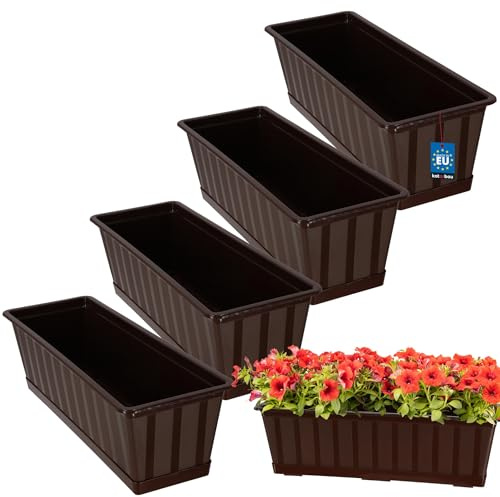 KOTARBAU® 4 uds Maceta - Jardineras Exterior - PVC - 50 x 18 x 14 cm - Marrón - Macetero - Rectangular - con Plato - Macetas para Barandilla - Jardineras Balcon