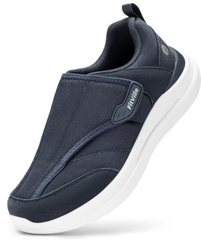 FitVille Mens Diabetic Shoes Extra Wide Fit Trainers, Adjustable Easy Close Orthopedic Slippers for Swollen Feet Plantar Fasciitis
