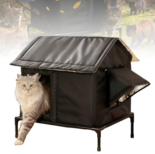 Niche Chat Extérieur,56 * 54 * 47cm Niche pour Chat Exterieur,Abri Isotherme Imperméable et Résistant Au Vent pour Hiver,Cabane Chat Exterieur Chats Sauvages pour Animaux Domestiques Errants (Noir)