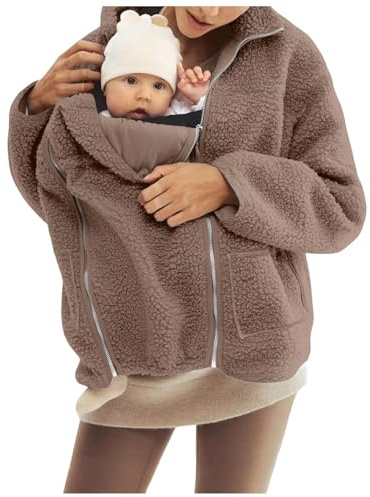 pvucpot Felpa con Cappuccio per Marsupio Porta Bebè da Donna, con Cerniera, Cappotto A Canguro, Top per Gravidanza, Porta Bebè, Felpa con Cappuccio in Pile