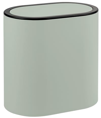 eluno oval kosmetisk hink med gummerad mjuk touch-yta, svänglock och skyddsdynor mot repor, soptunna för gästtoalett och badrum av plast, 6 liters kapacitet (salvia)