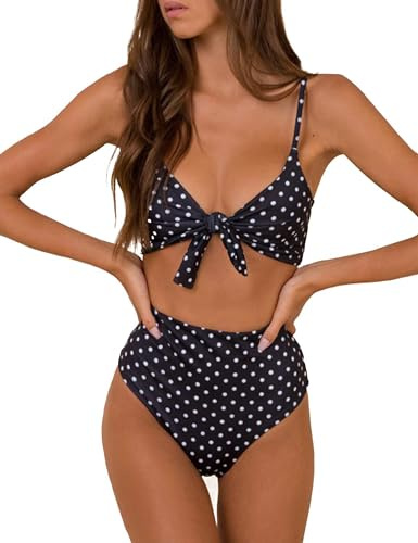 Blooming Jelly Womens High Waisted Bikini Set Two Piece Swimsuit Tie Knot Bathing Suits Swimwear 2026 (Large, Polka dot)