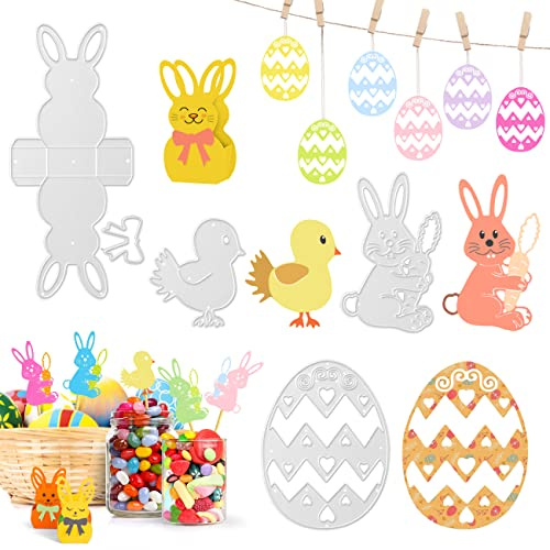 Kesote 4 Fustelle Metalliche di Pasqua Fustelle a Forme di Coniglio, Pulcino e Uovo Modello per Goffratura Pasquali Fustelle per Fai da Te Biglietti d'Auguri Scrapbooking Album