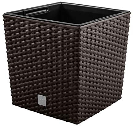 Blumentopf RATTO Rattan-Optik Low Kunststoff Topf Blumenkübel inkl. Einsatz Übertopf Umbra 17x17cm
