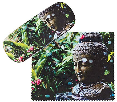 VON LILIENFELD Brillenetui Buddha Motiv Etui Brille Mikrofaser Brillenputztuch Brillenbox Stabiles Hardcase Set mit Stoff bezogen