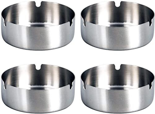 PIQIUQIU 4 posacenere in acciaio inox, diametro 10 cm, paravento posacenere moderno da tavolo, base posacenere per la casa e l'esterno