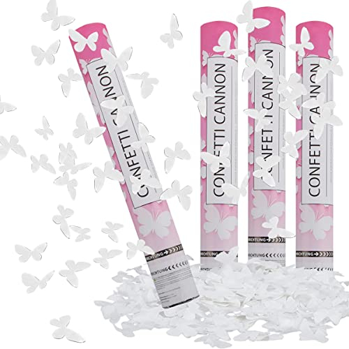 Konfettikanone Hochzeit, RosyFate 4 x Konfettikanonen Schmetterling, 6-10m Effekthöhe, Konfetti Shooter 40cm, Party Popper, für Hochzeit & Verlobung (Weiß Schmetterling)