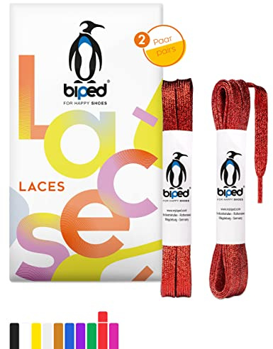 biped LACES 2 pares de cordones planos con purpurina de poliéster de 8 mm resistentes al desgarro - para zapatos y zapatillas de cuero, para deportes, fiestas y festividades z2919(#3 red,120 cm)