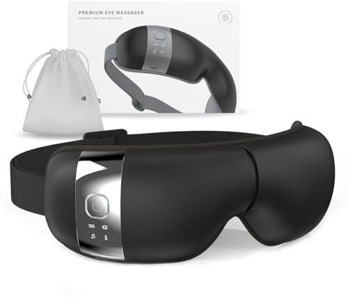 HubiCare Eye Massager with Heat, Vibration, and Music Helps Relieve Strain, Dark Circles, Dryness, and for Migraine Relief Relaxation and Better Sleep Valentines Day Gifts for Women/Men (Black)