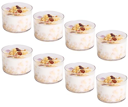 Greyoe Round Dessert Glasses, 8 Pcs Transparent Mini Pudding Cups High Temp Resistant for Dessert, Ice Cream & Beverage