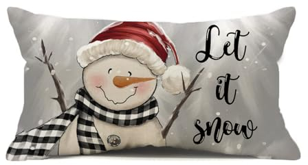 Faromily Weihnachts-Kissenbezüge, 30,5 x 50,8 cm, Schneemann, Let It Snow, Winter, Urlaub, Bauernhaus, Outdoor, Kissen, dekorative Lendenwirbelkissen, Kissenbezüge für Sofa, Couch (grau)